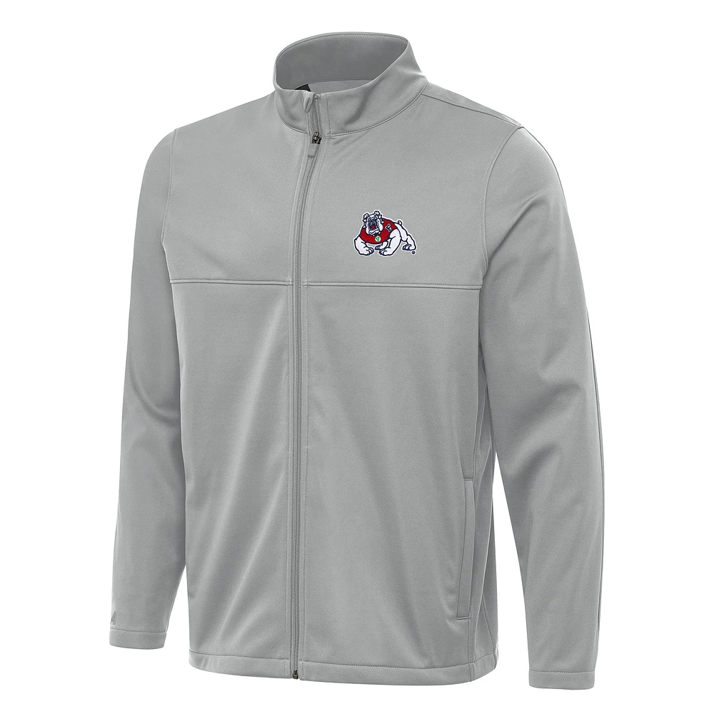 Men's Antigua Gray Fresno State Bulldogs Links 2 Full-Zip Golf Jacket