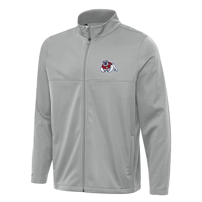Men's Antigua Gray Fresno State Bulldogs Links 2 Full-Zip Golf Jacket