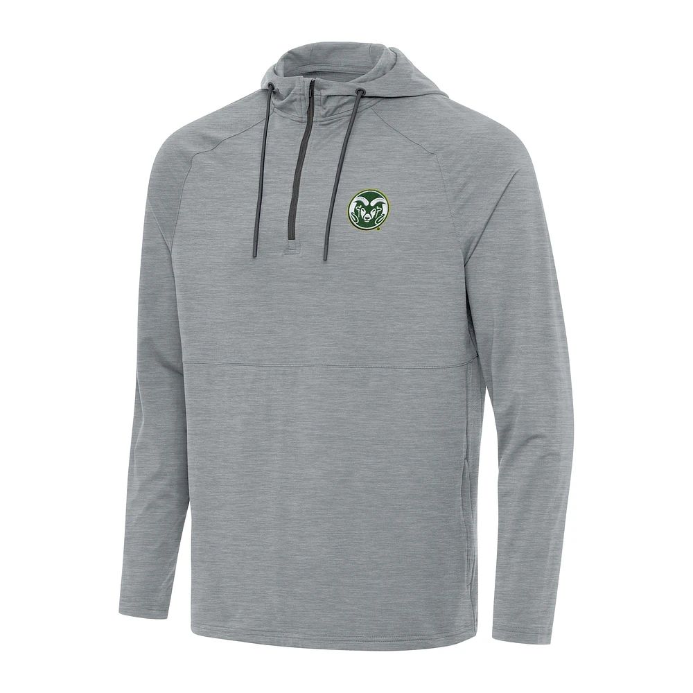 Men's Antigua Heather Gray Colorado State Rams Spikes Raglan Quarter-Zip Hoodie