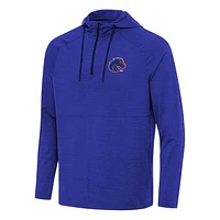 Men's Antigua Heather Royal Boise State Broncos Spikes Raglan Quarter-Zip Hoodie