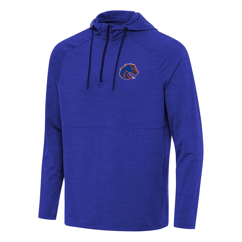 Men's Antigua Heather Royal Boise State Broncos Spikes Raglan Quarter-Zip Hoodie