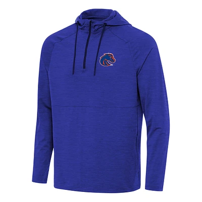 Men's Antigua Heather Royal Boise State Broncos Spikes Raglan Quarter-Zip Hoodie