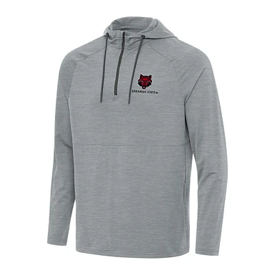 Men's Antigua Heather Gray Arkansas State Red Wolves Spikes Raglan Quarter-Zip Hoodie