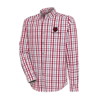 Men's Antigua Scarlet/Gray Arkansas State Red Wolves Tending 2 Tri-Blend Long Sleeve Full-Button Shirt