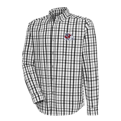 Men's Antigua Black/Gray Fresno State Bulldogs Tending 2 Tri-Blend Long Sleeve Full-Button Shirt