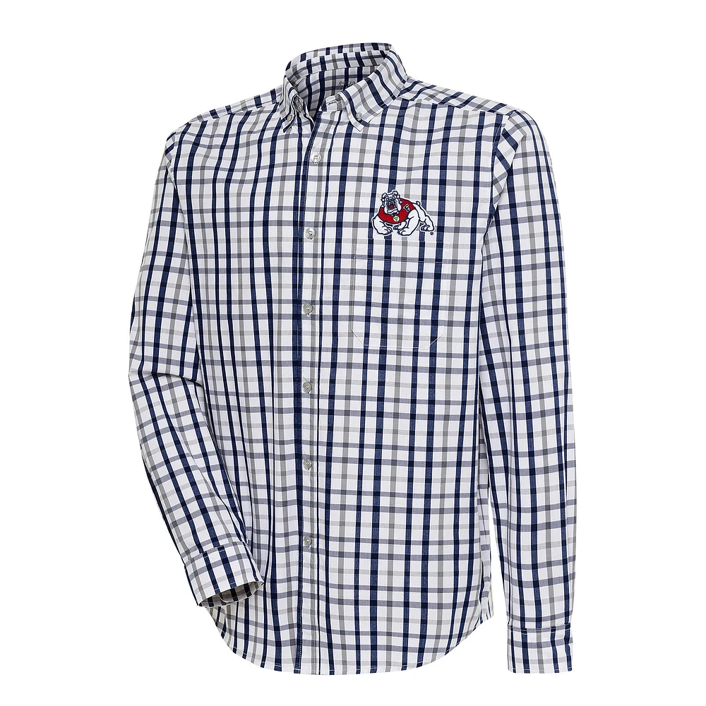 Men's Antigua Navy/Gray Fresno State Bulldogs Tending 2 Button-Down Long Sleeve Shirt
