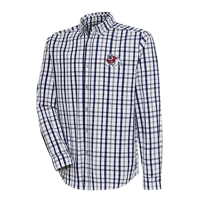Men's Antigua  Navy/Gray Fresno State Bulldogs Tending 2 Button-Down Long Sleeve Shirt