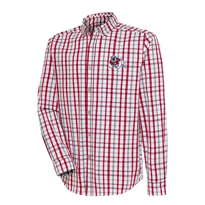Men's Antigua /Gray Fresno State Bulldogs Tending 2 Tri-Blend Long Sleeve Full-Button Shirt