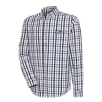 Men's Antigua Navy/Gray Georgia Southern Eagles Tending 2 Tri-Blend Long Sleeve Full-Button Shirt