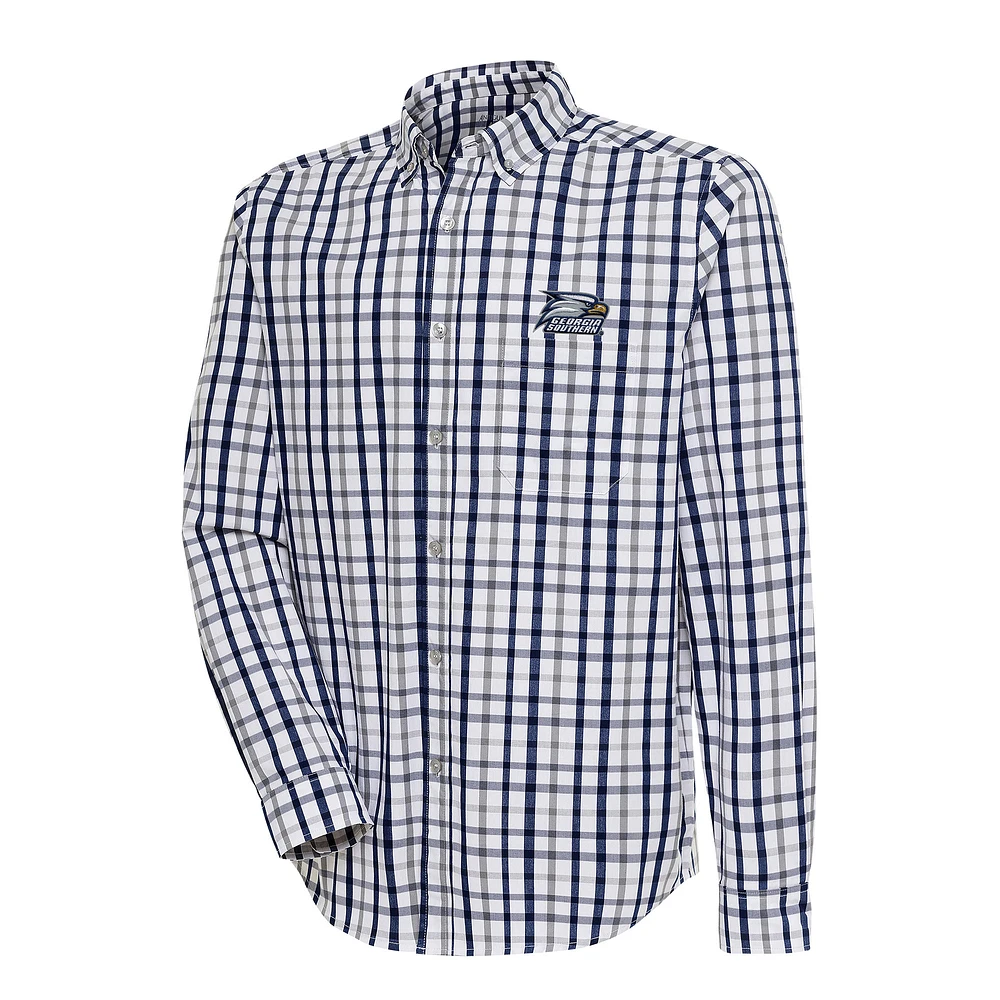 Men's Antigua Navy/Gray Georgia Southern Eagles Tending 2 Tri-Blend Long Sleeve Full-Button Shirt