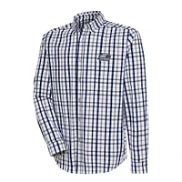 Men's Antigua Navy/Gray Georgia Southern Eagles Tending 2 Tri-Blend Long Sleeve Full-Button Shirt