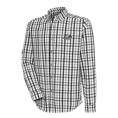 Men's Antigua Black/Gray Georgia Southern Eagles Tending 2 Tri-Blend Long Sleeve Full-Button Shirt
