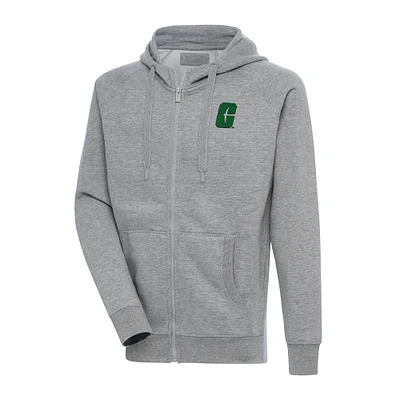 Men's Antigua Heather Gray Charlotte 49ers Big & Tall Victory Full-Zip Hoodie Jacket