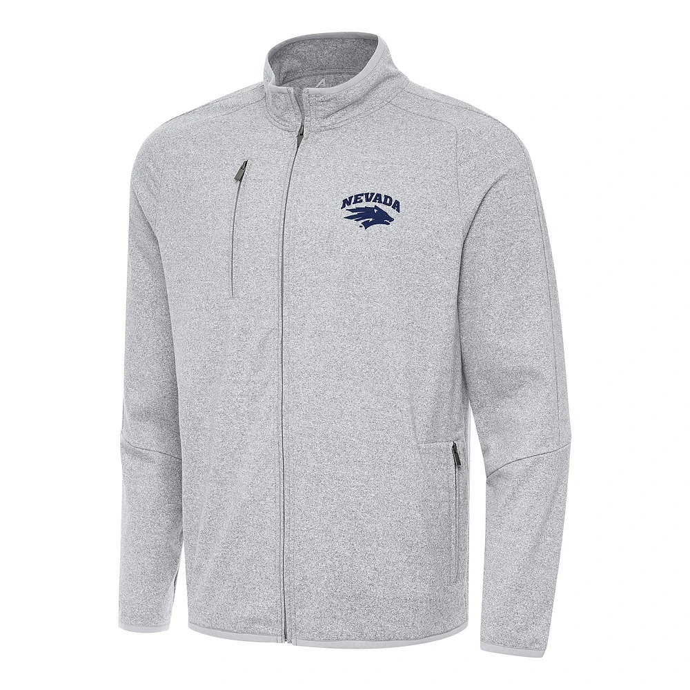 Men's Antigua Heather Gray Nevada Wolf Pack Hold-Up Tri-Blend Full-Zip Jacket