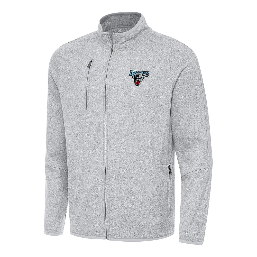 Men's Antigua Heather Gray Maine Black Bears Hold-Up Full-Zip Tri-Blend Jacket