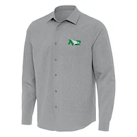 Men's Antigua Gray North Dakota Exposure Woven Long Sleeve Full-Button Shirt