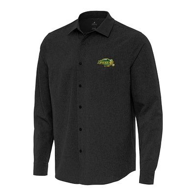 Men's Antigua Black NDSU Bison Exposure Woven Long Sleeve Full-Button Shirt