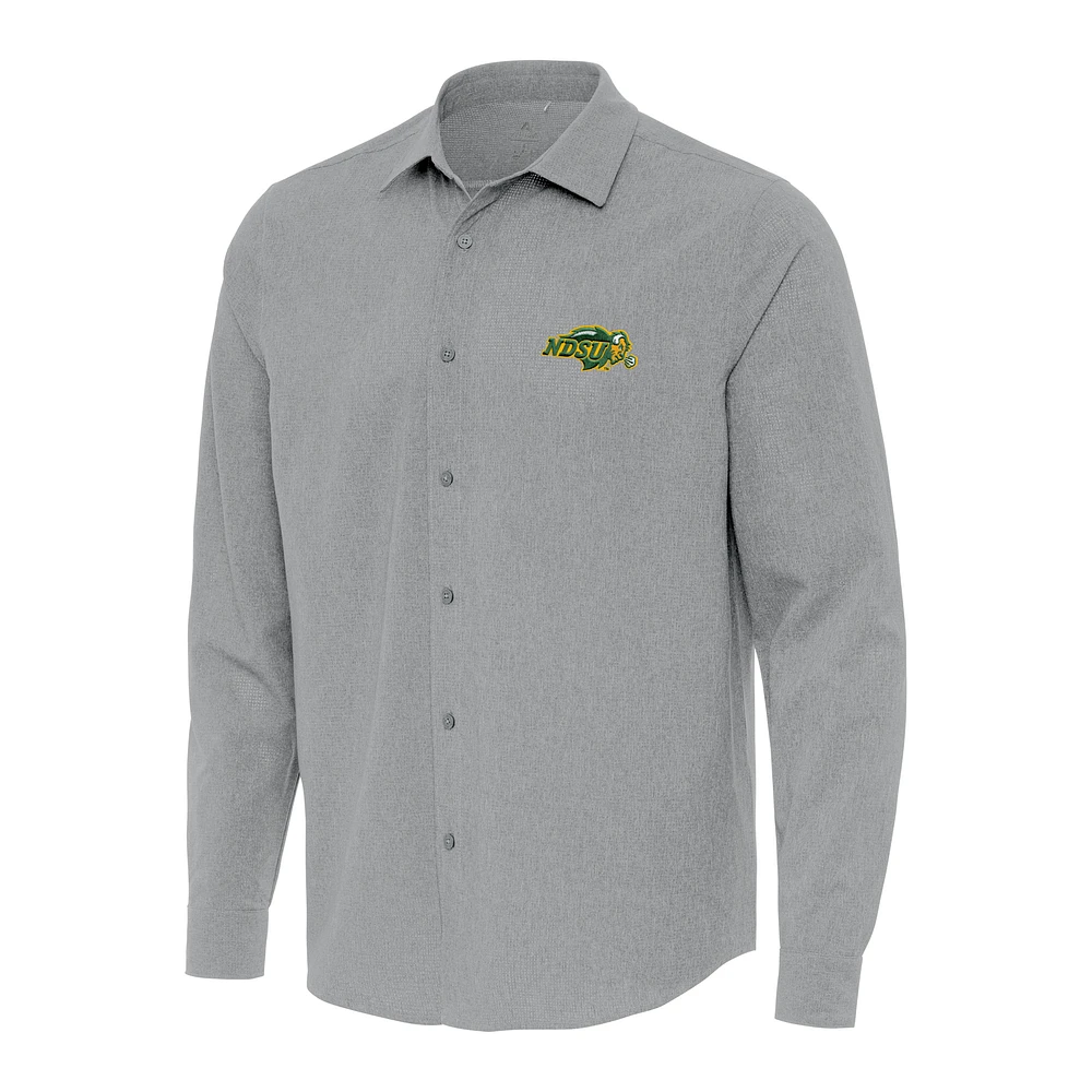 Men's Antigua Gray NDSU Bison Exposure Woven Long Sleeve Full-Button Shirt