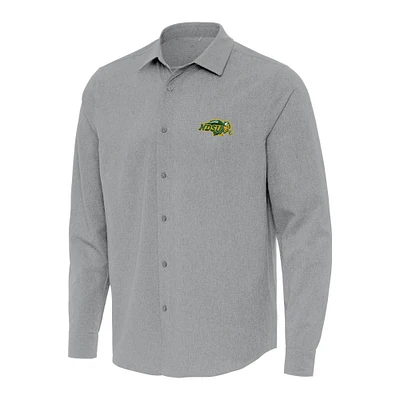Men's Antigua Gray NDSU Bison Exposure Woven Long Sleeve Full-Button Shirt