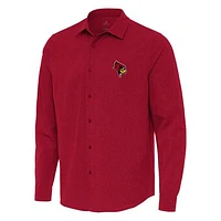 Men's Antigua Red Illinois State Redbirds Exposure Woven Long Sleeve Full-Button Shirt