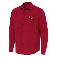 Men's Antigua Red Illinois State Redbirds Exposure Woven Long Sleeve Full-Button Shirt