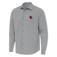 Men's Antigua Gray Illinois State Redbirds Exposure Woven Long Sleeve Full-Button Shirt