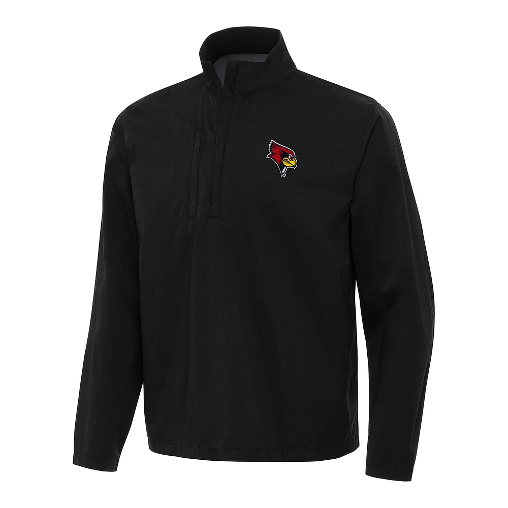 Men's Antigua Black Illinois State Redbirds Brisk Quarter-Zip Windbreaker