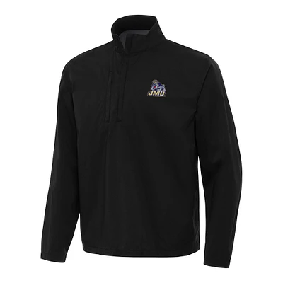 Men's Antigua Black James Madison Dukes Brisk Quarter-Zip Windbreaker