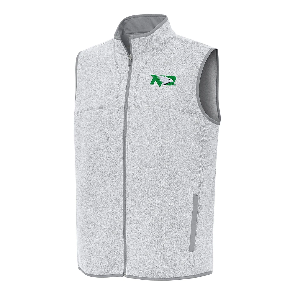 Men's Antigua Heather Gray North Dakota Fortune Full-Zip Vest