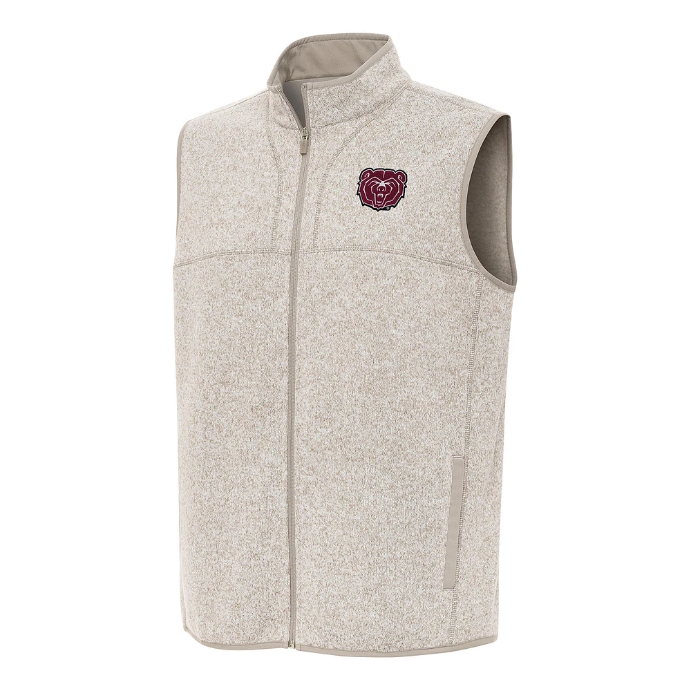 Men's Antigua Heather Oatmeal Missouri State University Bears Fortune Full-Zip Vest