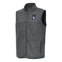 Men's Antigua Heather Charcoal Northwestern Wildcats Fortune Full-Zip Vest