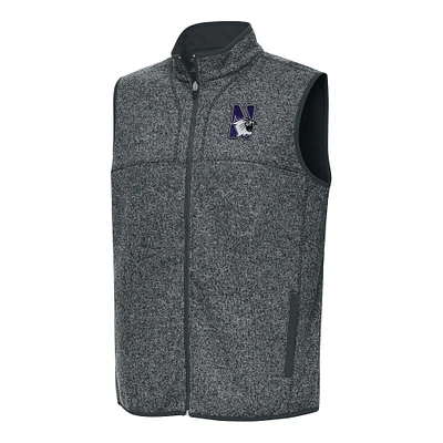 Men's Antigua Heather Charcoal Northwestern Wildcats Fortune Full-Zip Vest