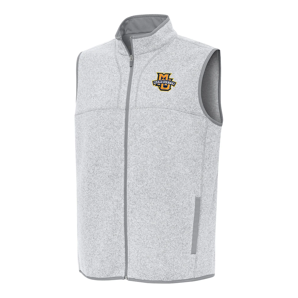 Men's Antigua Heather Gray Marquette Golden Eagles Fortune Full-Zip Vest