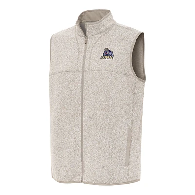 Men's Antigua Heather Oatmeal James Madison Dukes Fortune Full-Zip Vest