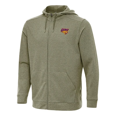Men's Antigua Heather Olive Northern Iowa Panthers Effortless Full-Zip Hoodie Jacket