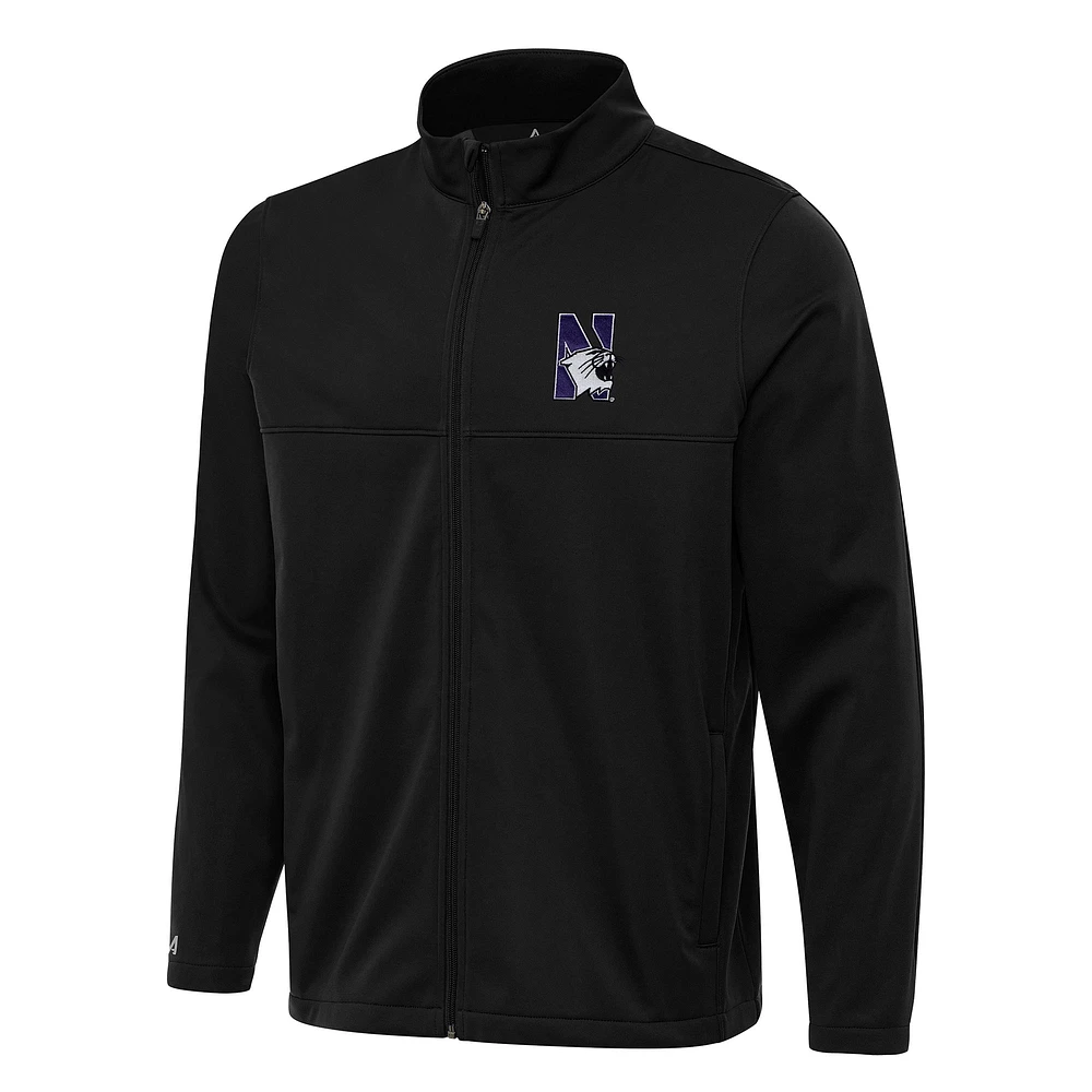 Men's Antigua Black Northwestern Wildcats Links 2 Full-Zip Golf Jacket