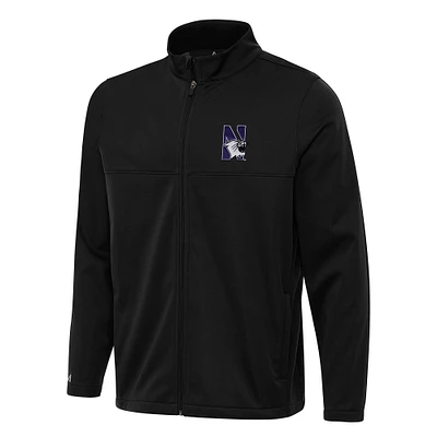 Men's Antigua Black Northwestern Wildcats Links 2 Full-Zip Golf Jacket