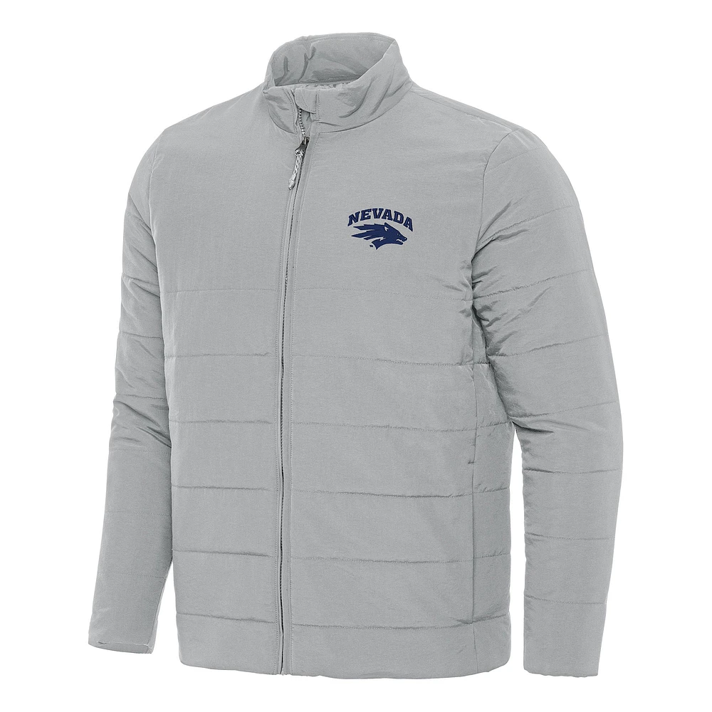 Men's Antigua Gray Nevada Wolf Pack Swelter Full-Zip Puffer Jacket
