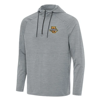 Men's Antigua Heather Gray Marquette Golden Eagles Spikes Raglan Quarter-Zip Hoodie