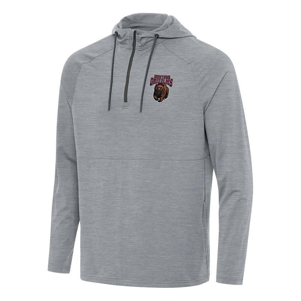 Men's Antigua Heather Gray Montana Grizzlies Spikes Raglan Quarter-Zip Hoodie