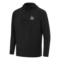 Men's Antigua Heather James Madison Dukes Spikes Raglan Quarter-Zip Hoodie