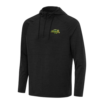 Men's Antigua Heather Black NDSU Bison Spikes Raglan Quarter-Zip Hoodie