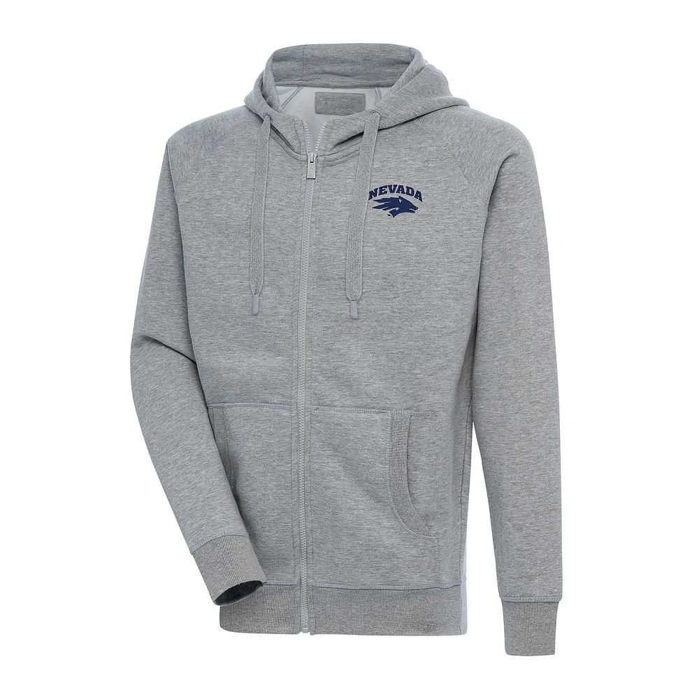 Men's Antigua Heather Gray Nevada Wolf Pack Big & Tall Victory Full-Zip Hoodie Jacket