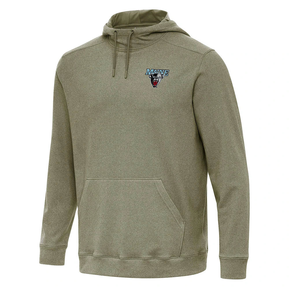 Men's Antigua Heather Olive Maine Black Bears Cloud Pullover Hoodie
