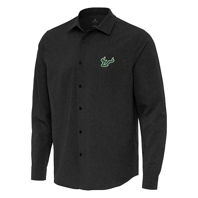 Men's Antigua Black South Florida Bulls Exposure Woven Long Sleeve Full-Button Shirt