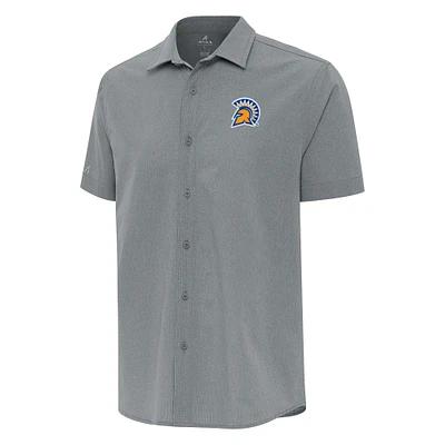 Men's Antigua  Gray San Jose State Spartans Activate Woven Short Sleeve Button-Up Shirt