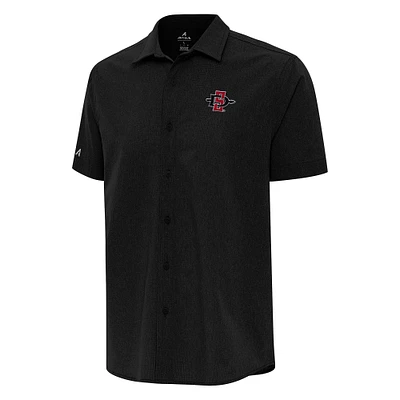Men's Antigua  Black San Diego State Aztecs Activate Woven Short Sleeve Button-Up Shirt