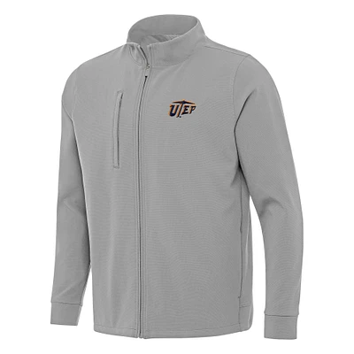 Men's Antigua Gray UTEP Miners Regard Full-Zip Jacket