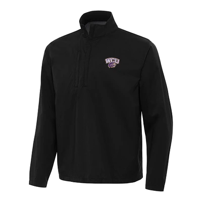 Men's Antigua Black Western Carolina Catamounts Brisk Quarter-Zip Windbreaker