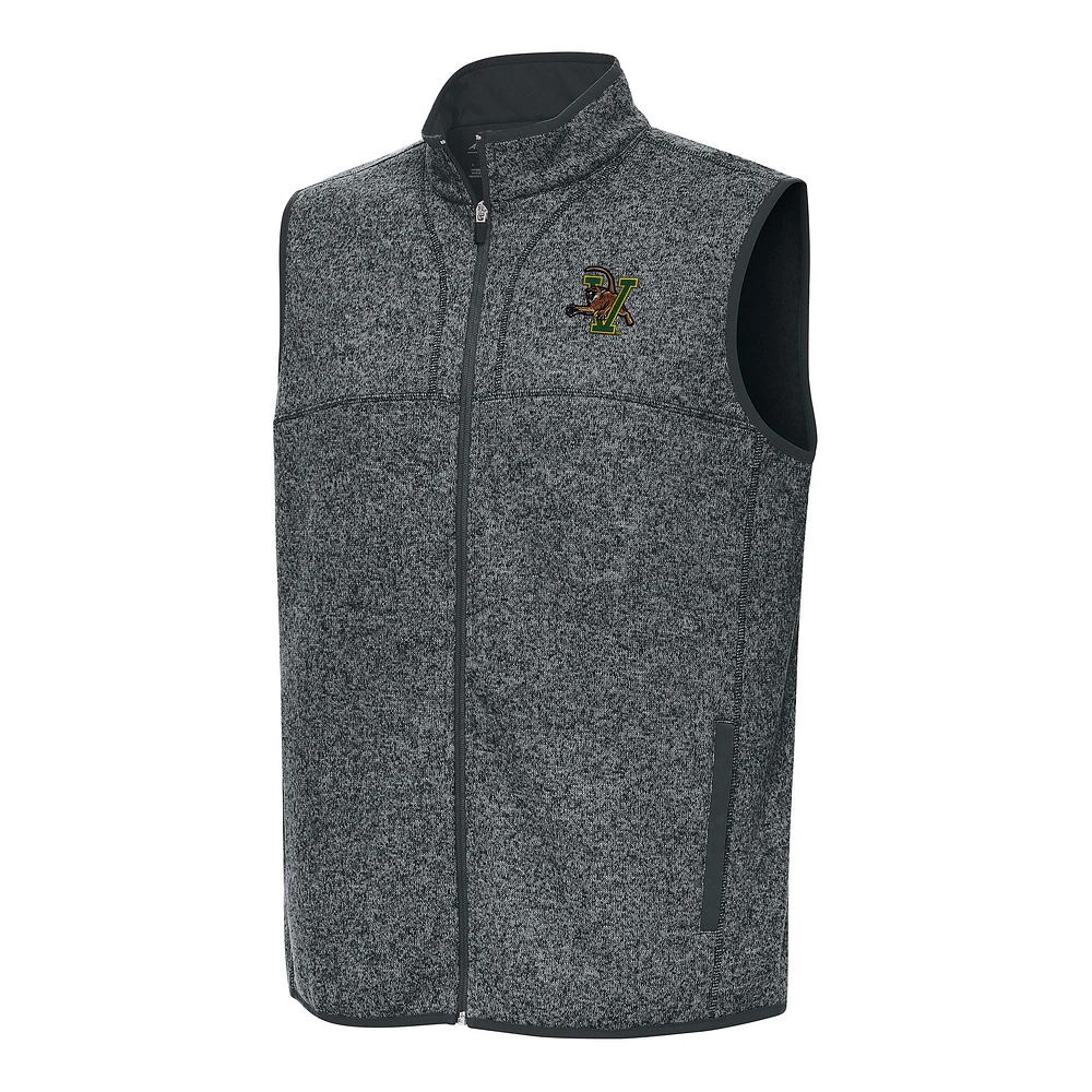 Men's Antigua Heather Charcoal Vermont Catamounts Fortune Full-Zip Vest